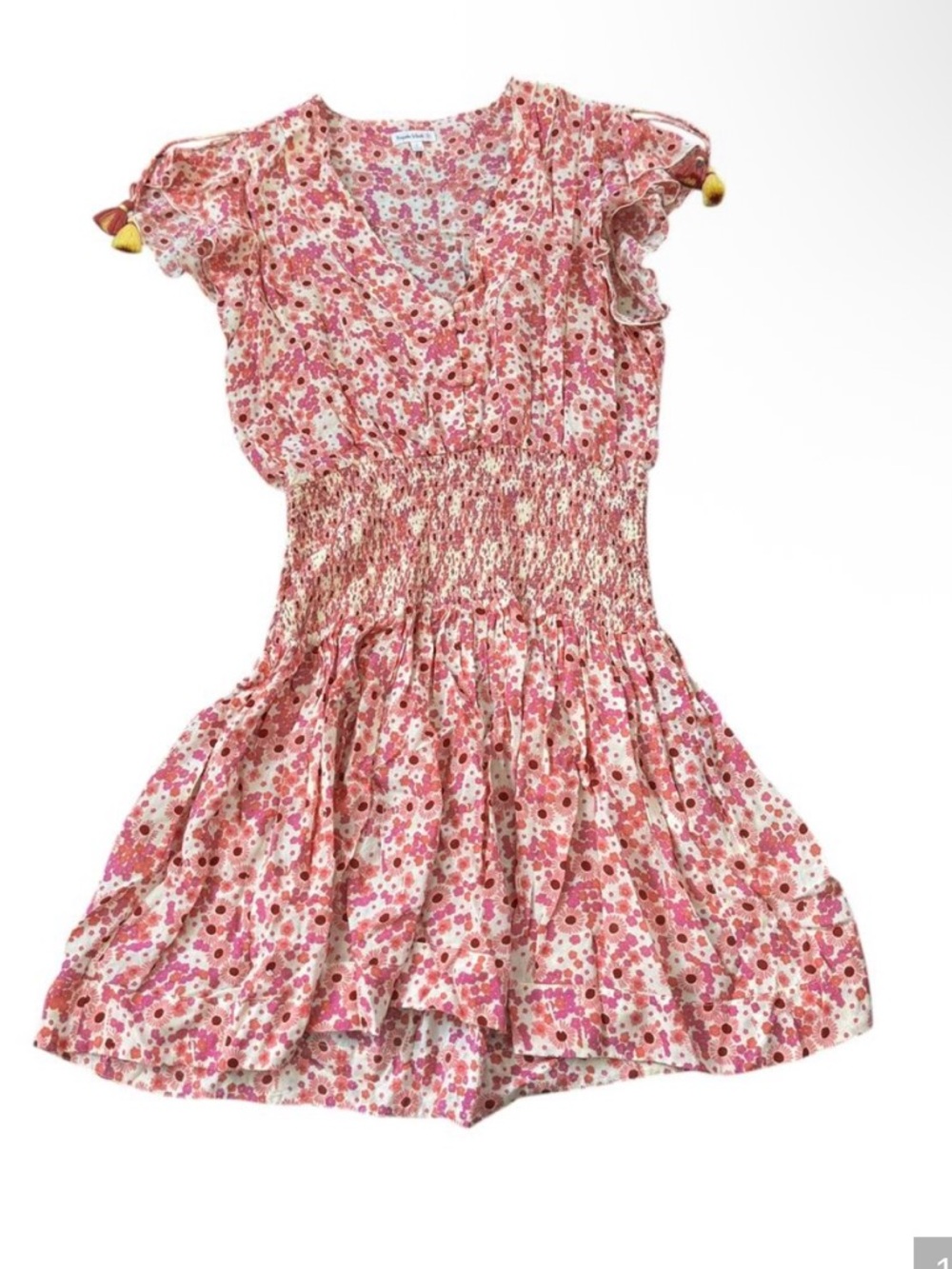 NWT MEDIUM POUPETTE ST BARTH MINI DRESS RACHEL SMOCKED VISCOSE PRINT GERBERA - Picture 2 of 2